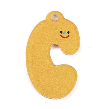 Acrylic Pendants, Letter with Smiley Face , Letter C, 29~38x21.5~34.5x2.3mm, Hole: 3mm