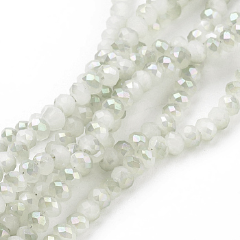 1 Strand Electroplate Imitation Jade Glass Beads Strands, Half Rainbow Plated, Faceted, Rondelle, Beige, 2.5x2mm, Hole: 1mm, about 160~165pcs/strand, 15.35 inch~15.75 inch(39~40cm)