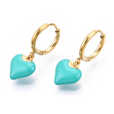 Enamel Heart Dangle Hoop Earrings(EJEW-T018-01B)-2