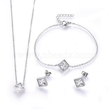 Clear Stainless Steel Bracelets & Earrings & Necklaces