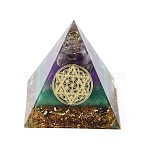 Orgonite Pyramid Resin Energy Generators, Reiki Natural Amethyst Chips Inside for Home Office Desk Decoration, 59.5x59.5x59.5mm(DJEW-D013-04B)