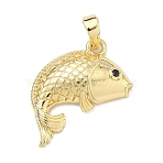 Brass Micro Pave Cubic Zirconia Pendants, Fish Charms, Golden, Black, 22x18x5mm, Hole: 3.5mm(KK-K417-13B-G)