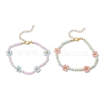 2Pcs Flower Glass Bead Bracelet Sets, Faceted, Mixed Color, 7-7/8 inch(20cm)(BJEW-JB12653)