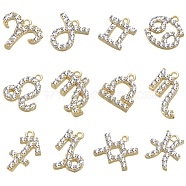 12Pcs 12 Style Alloy Rhinestone Pendants, 12 Constellation Charms, Golden, 12mm, 1Pc/style(FIND-SZC0010-500)