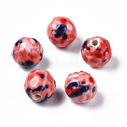Handmade Porcelain Beads, Famille Rose Style, Round, Salmon, 16mm, Hole: 2mm(PORC-N007-005B)