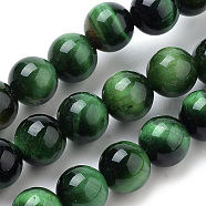 Natural Tiger Eye Beads Strands, Dyed, Round, Green, 8mm, Hole: 1mm, about 47pcs/strand, 15.2 inch(G-S259-03C-8mm)