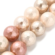 Faceted Round Shell Pearl Beads Strands, Mixed Color, 12mm, Hole: 0.8mm, about 33pcs/strand, 15.83''(40.2cm)(BSHE-XCP0001-35)