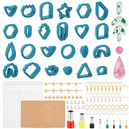 DIY Earring Making Finding Kit, Including Star & Leaf & Shell & Fire Plastic Mold Cutters, Iron Earring Hooks & Jump Rings & Stud Earrings, Hole Punchers, Iron & Plastic Ear Nuts, Prussian Blue, 136Pcs/set(DIY-WH0030-52B)