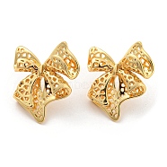 Rack Plating Brass Hollow Bowknot Stud Earrings, Long-Lasting Plated, Cadmium Free & Lead Free, Real 18K Gold Plated, 28x25.5mm(EJEW-K263-31G)