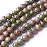 Gemstone Beads Strands, Natural Unakite Beads, Round, about 4mm in diameter, hole: about 0.8mm, 15~16 inch(X-GSR4mmC043)