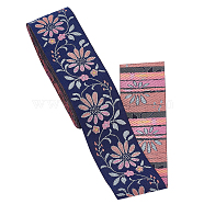 10 Yards Ethnic Style Embroidery Polyester Ribbons, Floral & Leaf Pattern, Steel Blue, 2 inch(50mm)(OCOR-WH0067-77B)