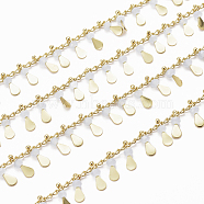 3.28 Feet Handmade Glass Beaded Chains, with Real 18K Gold Plated Brass Side Twisted Chains Curb Chains, Long-Lasting Plated, Soldered, Light Grey, 2.5x2x1mm, teardrop,: 10x3x3mm(X-CHC-E020-01L)