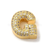 Brass Micro Pave Clear Cubic Zirconia Charms, Real 18K Gold Plated, Letter G, 12.5x11x5mm, Hole: 2x2.5mm(ZIRC-C009-01G-G)