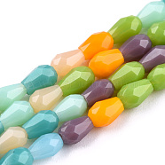 Opaque Solid Color Glass Beads Strands, Faceted Teardrop, Colorful, 4x3mm, Hole: 0.8mm, about 101Pcs/strand, 16.69 inch(42.4cm)(GLAA-N052-02-A13)