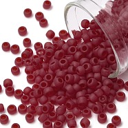 TOHO Round Seed Beads, Japanese Seed Beads, (5CF) Transparent Frost Ruby, 8/0, 3mm, Hole: 1mm, about 222pcs/bottle, 10g/bottle(SEED-JPTR08-0005CF)