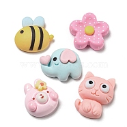 Opaque Resin Decoden Cabochons, for Jewelry Making, Bees/Flower/Owl, Mixed Shapes, 20~22x17~23x6~9mm(RESI-F052-A04)