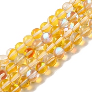 Synthetic Moonstone Beads Strands, Round, Gold, 6mm, Hole: 1mm, about 31pcs/strand, 7.20 inch(18.3cm)(G-P528-J01-11)