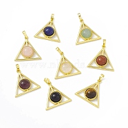 Natural Mixed Gemstone Pendants, Triangle Charms, with Golden Tone Rack Plating Brass Findings, Cadmium Free & Lead Free, 26.5x27x7~7.5mm, Hole: 7x4mm(G-H283-05)