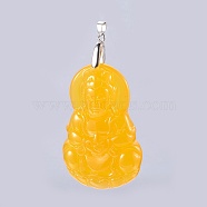 Resin Big Pendants, with Alloy Findings, Buddha, Orange, 70.5x45.5x13.5mm, Hole: 4x6.5mm(PALLOY-P172-035)