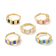 Enamel Rectangle Adjustable Ring with Cubic Zirconia, Real 18K Gold Plated Brass Ring, Cadmium Free & Lead Free, Mixed Color, US Size 6(16.5mm)(RJEW-M148-02)