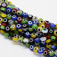 Handmade Evil Eye Lampwork Flat Round Bead Strands, Mixed Color, 6x3mm, Hole: 1mm, about 65pcs/strand, 14 inch(X-LAMP-L058-6mm-M)