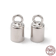 Rhodium Plated 925 Sterling Silver Cord Ends, End Caps, Column, Platinum, 6.5x3mm, Hole: 1.4mm, Inner Diameter: 2.5mm(STER-P055-02A-P)