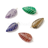 Natural Gemstone Pendants, with Silver Tone Eco-Friendly Copper Wire Wrapped, Teardrop, 32~33x15~17.5x8~9mm, Hole: 3.2~3.4mm(PALLOY-JF01384)