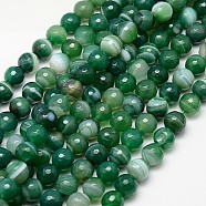 Natural Striped Agate/Banded Agate Beads Strands, Faceted, Dyed, Round, Sea Green, 10mm, Hole: 1.2mm(G-G581-10mm-12)