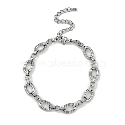 Anti-Tarnish 304 Stainless Steel Oval Link Chain Anklets, Stainless Steel Color, 7-3/4 inch(19.8cm)(AJEW-A057-05P)