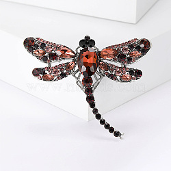 Alloy Brooches, Rhinestone Pin, Jewely for Women, Dragonfly, Chocolate, 50x62mm(PW-WG29668-02)