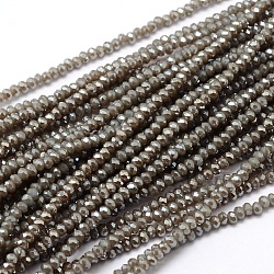 Faceted Rondelle Full Rainbow Plated Electroplate Glass Beads Strands, Dark Khaki, 2.8~3x2mm, Hole: 0.8mm, about 200pcs/strand, 15.1 inch(EGLA-M004-2mm-A13)