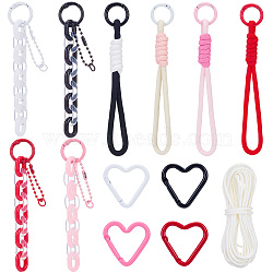 Pendant Decorations Kits, including 4Pcs Alloy & Acrylic Pendant Decorations, 4Pcs Polyester Lanyard Hand Mobile Straps, 5M Macrame Cotton Cord, 4Pcs Aluminum Spring Gate Rings, Mixed Color, 120mm, 4 colors, 1pc/color, 4pcs(KEYC-SC0002-13B)