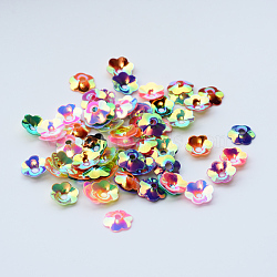 Ornament Accessories Disc Plastic Paillette Beads, Sequins Beads, Flower, Mixed Color, 10x2mm, Hole: 1.5mm, about 1500pcs/50g(X-PVC-R013-10mm-M)
