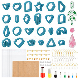 DIY Earring Making Finding Kit, Including Star & Leaf & Shell & Fire Plastic Mold Cutters, Iron Earring Hooks & Jump Rings & Stud Earrings, Hole Punchers, Iron & Plastic Ear Nuts, Prussian Blue, 136Pcs/set(DIY-WH0030-52B)