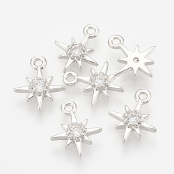 Brass Cubic Zirconia Charms, Star, Nickel Free, Real Platinum Plated, 10.5x8.5x2mm, Hole: 1mm(X-ZIRC-Q002-143P)