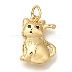 Rack Plating Brass Pendants, Cadmium Free & Lead Free, Long-Lasting Plated, Cat Charms, with Jump Ring, Real 18K Gold Plated, 16x11x4mm, Hole: 3mm(KK-I720-07G)