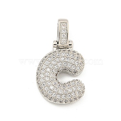 Brass Micro Pave Clear Cubic Zirconia Pendants, Platinum, Letter C, 31x17x5mm, Hole: 3x6mm(KK-B099-01P-C)