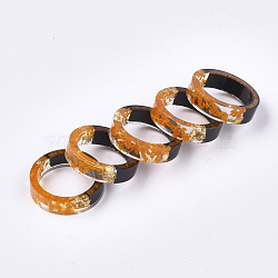 Epoxy Resin & Ebony Wood  Rings, with Dried Flower, Gold Foil, Orange, US Size 7 1/4(17.5mm)(RJEW-S043-02C-01)