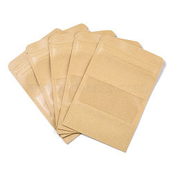 Resealable Kraft Paper Bags, Resealable Bags, Small Kraft Paper Stand up Pouch, with Window, Navajo White, 15.2x1.1cm(X-OPP-S004-01C)