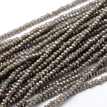 Faceted Rondelle Full Rainbow Plated Electroplate Glass Beads Strands, Dark Khaki, 2.8~3x2mm, Hole: 0.8mm, about 200pcs/strand, 15.1 inch
