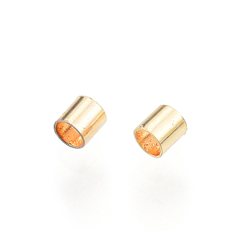 Brass Crimp Beads, Nickel Free, Tube, Real 18K Gold Plated, 2x2mm, Hole: 1.5mm, about 625pcs/10g