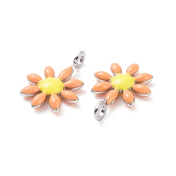304 Stainless Steel Charms, with Enamel, Stainless Steel Color, Flower, Bisque, 10x7.5x2mm, Hole: 1mm