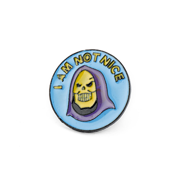Halloween Themed Alloy Enamel Brooches, Flat Round with Skull, Light Sky Blue, 27mm