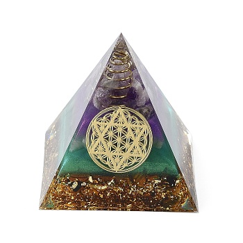 Orgonite Pyramid Resin Energy Generators, Reiki Natural Amethyst Chips Inside for Home Office Desk Decoration, 59.5x59.5x59.5mm