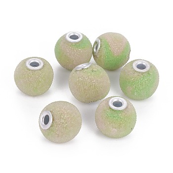 Resin Beads, with Silver Plasted Alloy Cores, Round, Pale Green, 16x15mm, Hole: 3mm