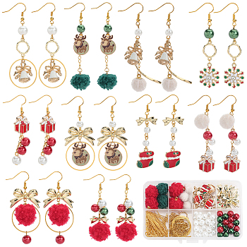 Christmas Theme DIY Fibre & Alloy Enamel Pendant Earring Making Kits, Golden, 17~17.5x14.5mm, Hole: 1.5mm