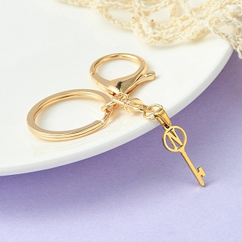 304 Stainless Steel Initial Letter Key Charm Keychains, with Alloy Clasp, Golden, Letter N, 8.8cm