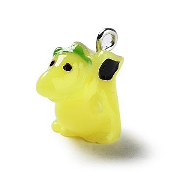 Opaque Resin Pendants, Dinosaur Charms with Platinum Plated Iron Loops, Champagne Yellow, 15x17.5x10.5mm, Hole: 1.6mm