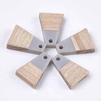 Resin & Wood Pendants, Trapezoid, Light Steel Blue, 18x12.5x3~4mm, Hole: 2mm