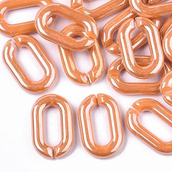Opaque Acrylic Linking Rings, Quick Link Connectors, for Cable Chains Making, Pearlized, Oval, Dark Orange, 31x19.5x5.5mm, Inner Diameter: 19.5x7.5mm